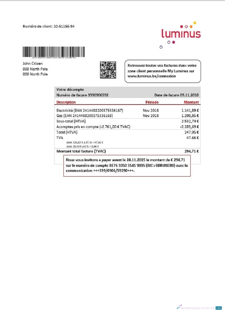 download Belgium Luminus utility bill template in Word and PDF format (in .doc and .pdf format) PDF template